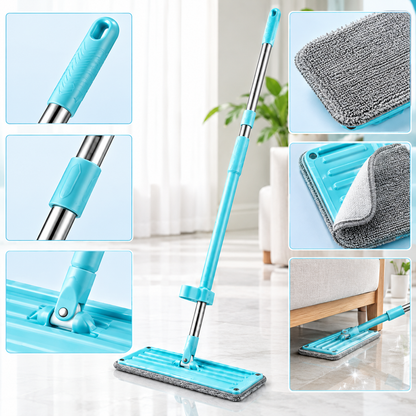 Adjustable Microfiber Flat Mop with Swivel Head and Washable Cleaning Pad
