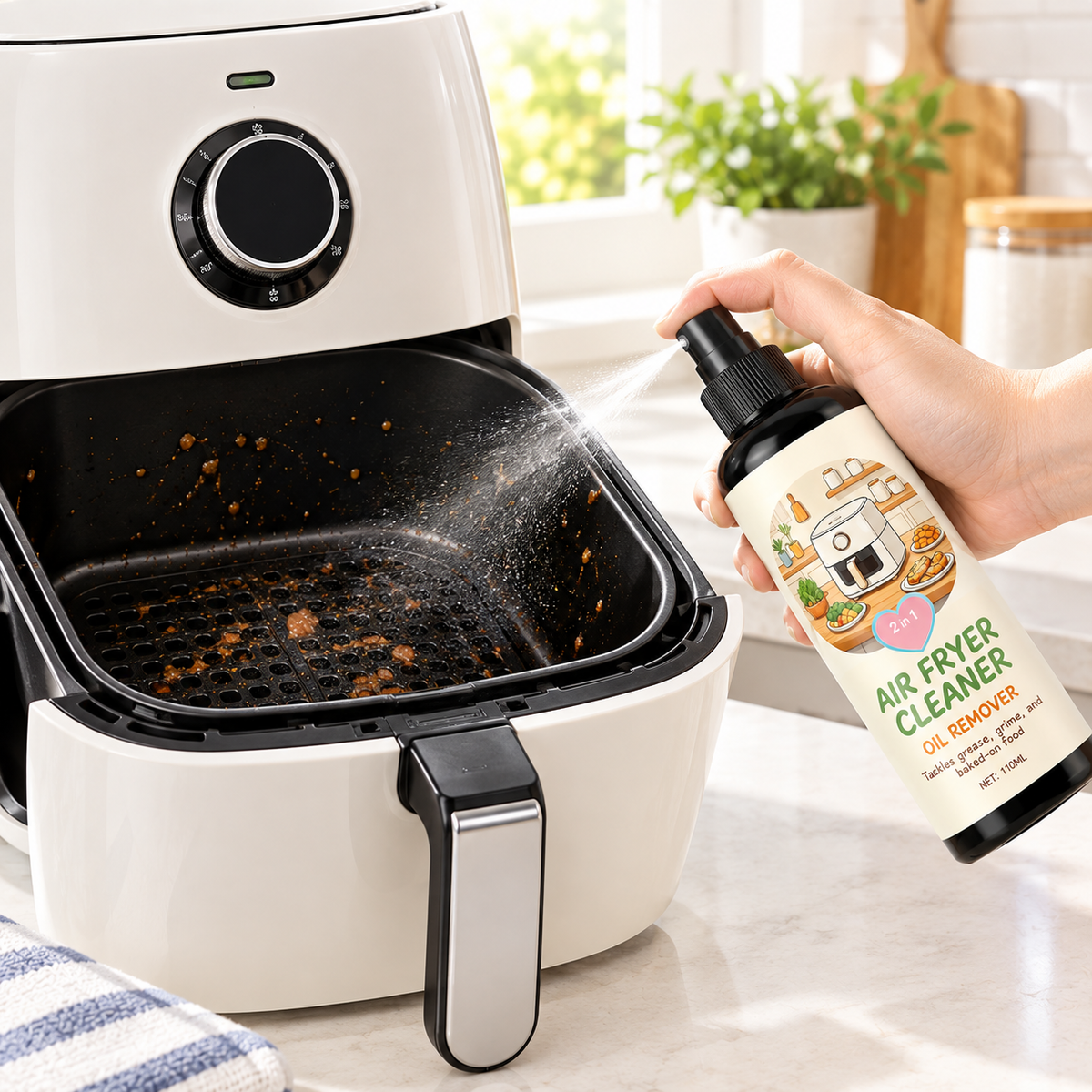 Air Fryer Cleaner Oil Remover Spray with Cleaning Towel