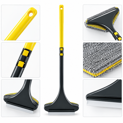 Dual-Sided Window & Screen Cleaning Brush with Adjustable Handle and Squeegee